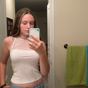 High neck white top with mesh